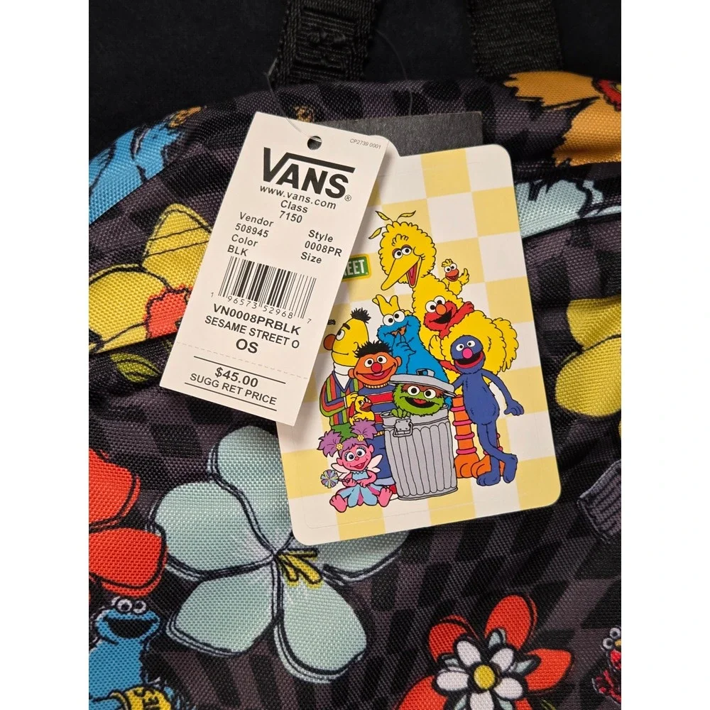 Vans Sesame Street Backpack Black Checkerboard Floral Elmo Cookie Monster new!